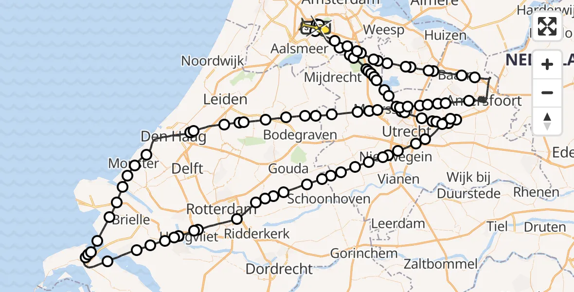 Routekaart van de vlucht: Politieheli naar Schiphol