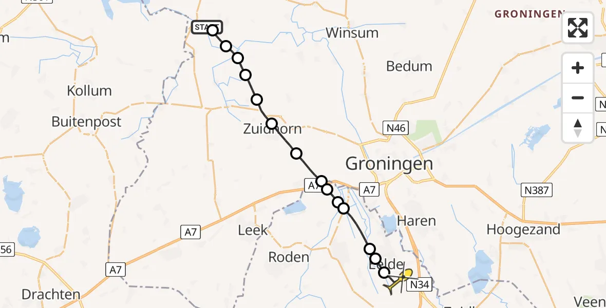 Routekaart van de vlucht: Lifeliner 4 naar Groningen Airport Eelde