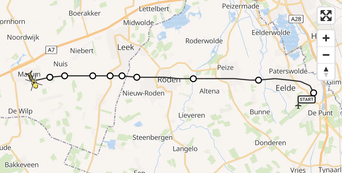 Routekaart van de vlucht: Lifeliner 4 naar Marum