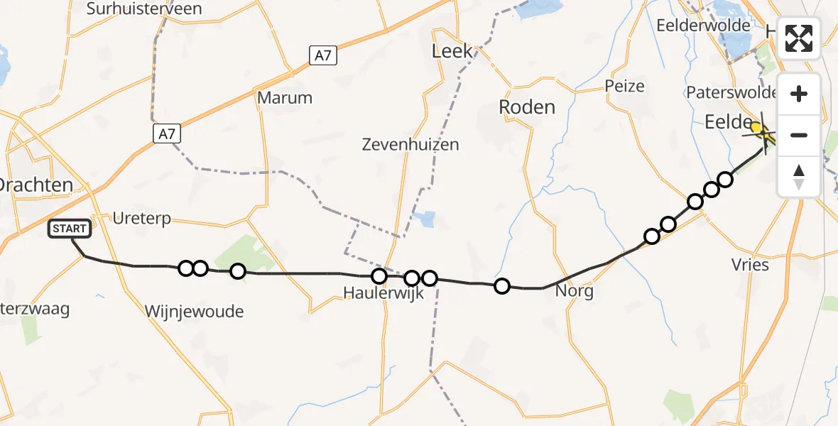 Routekaart van de vlucht: Lifeliner 4 naar Groningen Airport Eelde