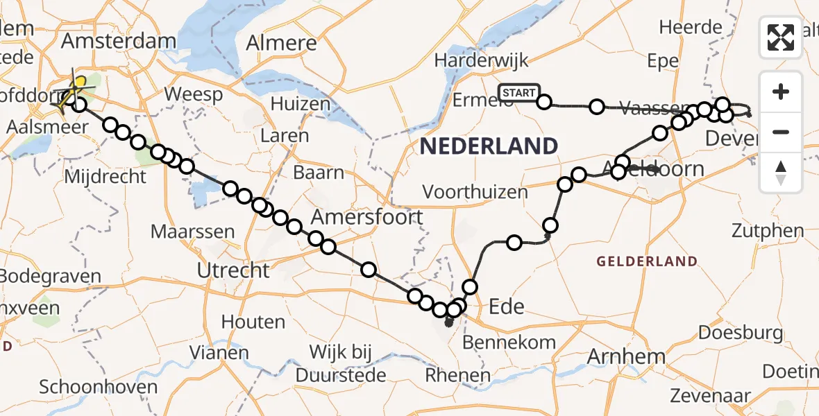 Routekaart van de vlucht: Politieheli naar Schiphol