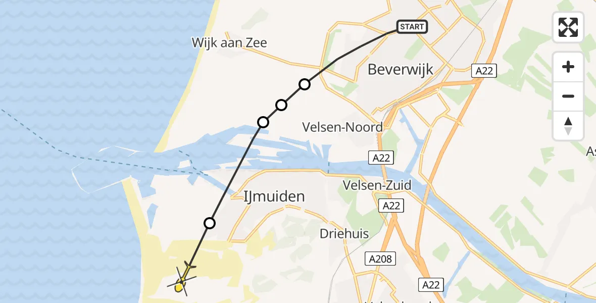 Routekaart van de vlucht: Politieheli naar IJmuiden