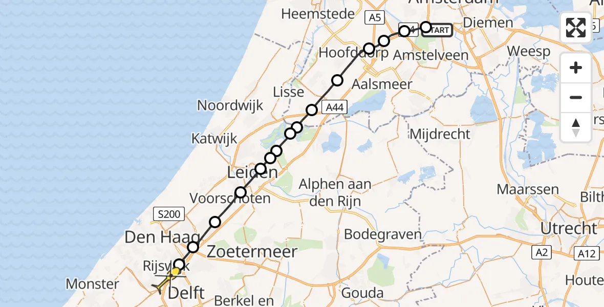 Routekaart van de vlucht: Lifeliner 1 naar Rijswijk