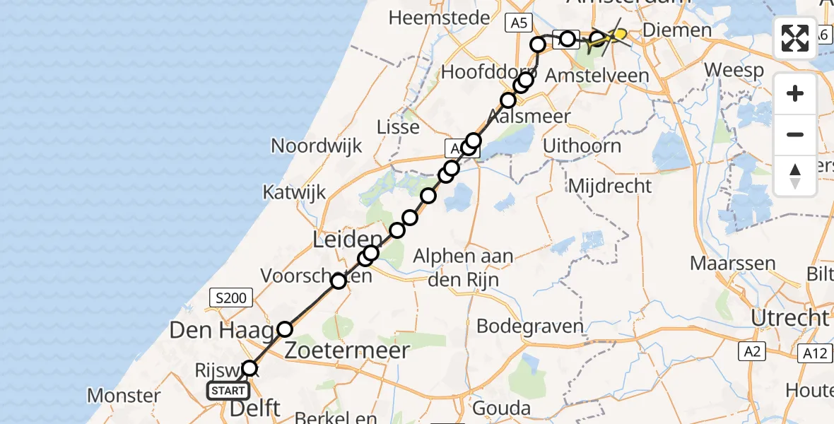 Routekaart van de vlucht: Lifeliner 1 naar VU Medisch Centrum Amsterdam