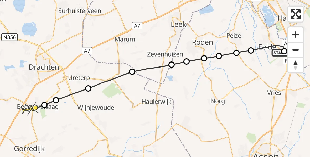 Routekaart van de vlucht: Lifeliner 4 naar Beetsterzwaag