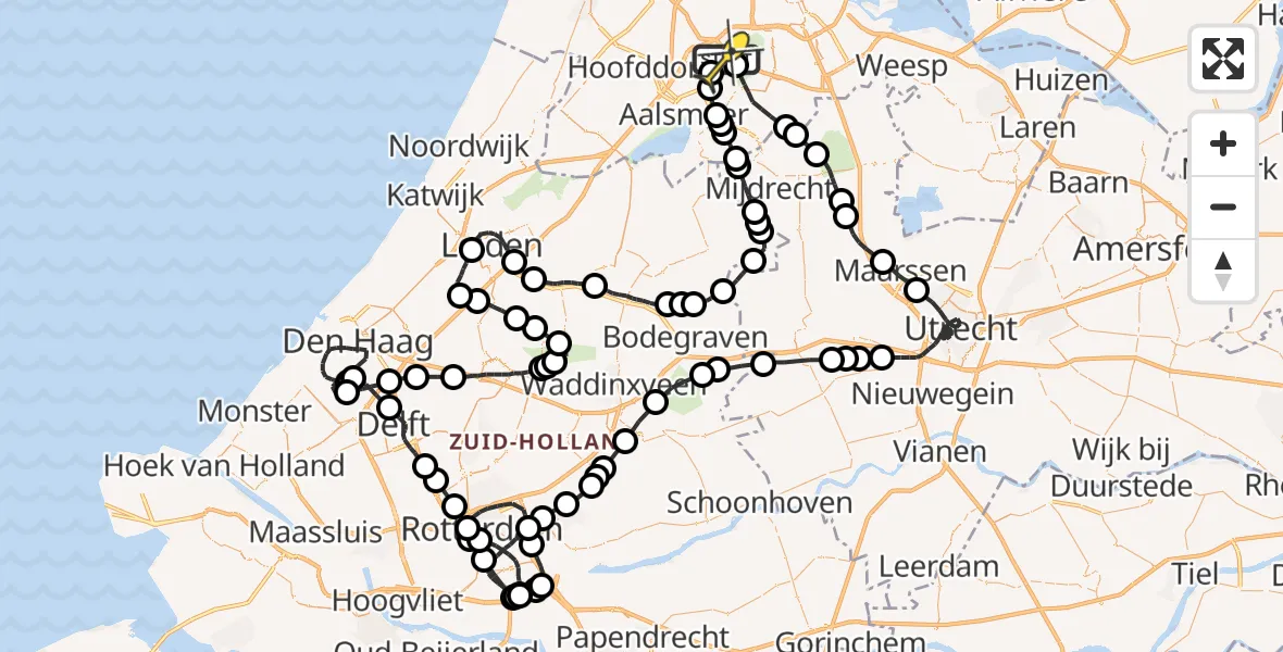 Routekaart van de vlucht: Politieheli naar Schiphol