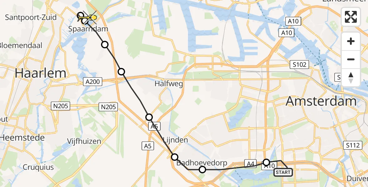 Routekaart van de vlucht: Lifeliner 1 naar Velserbroek
