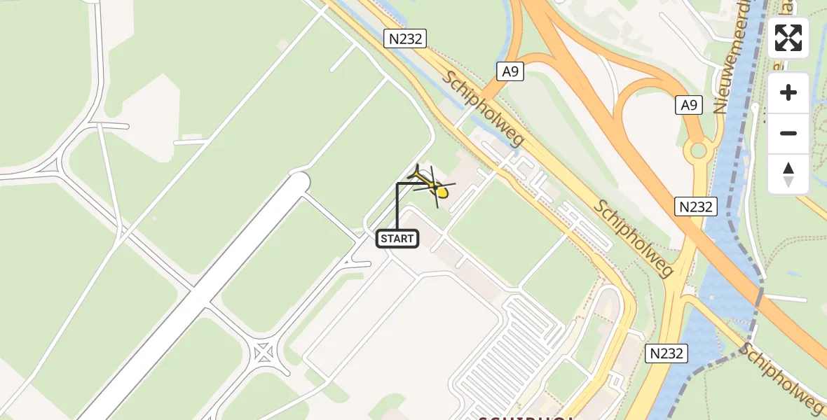 Vluchtroute Politiehelikopter van Schiphol naar Schiphol