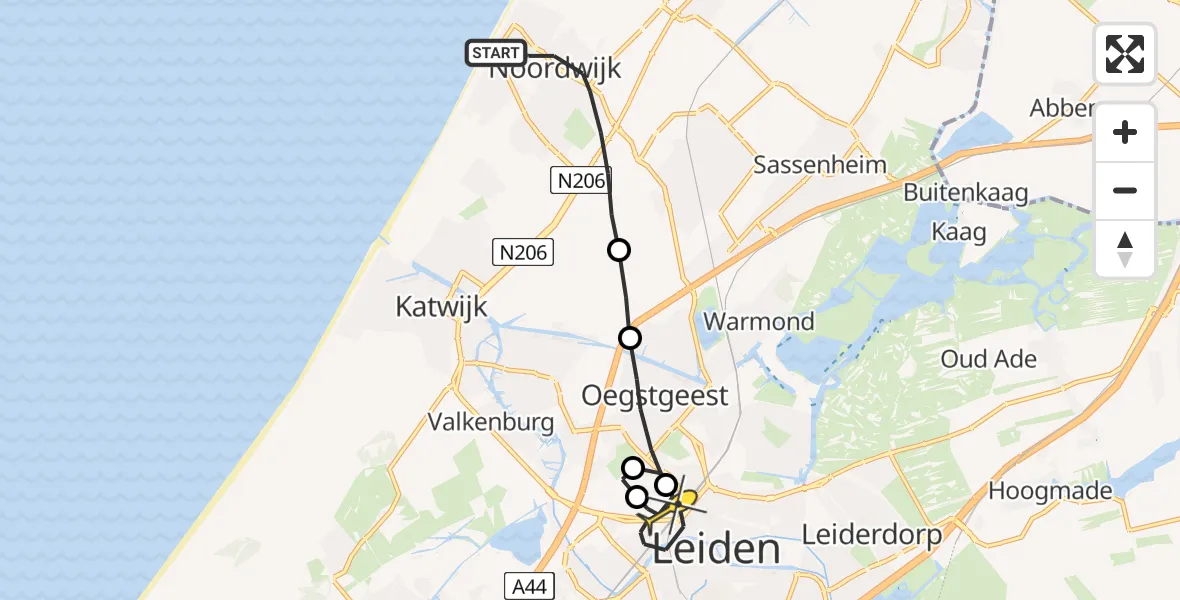 Routekaart van de vlucht: Lifeliner 1 naar Leiden