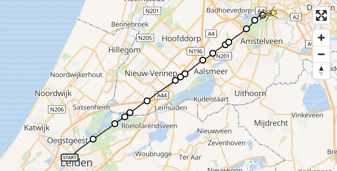 Routekaart van de vlucht: Lifeliner 1 naar VU Medisch Centrum Amsterdam