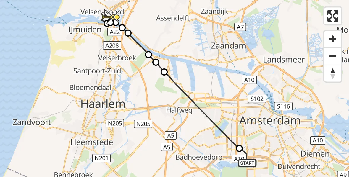 Routekaart van de vlucht: Lifeliner 1 naar Velsen-Noord