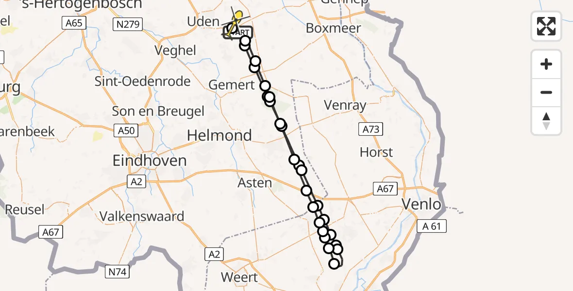 Routekaart van de vlucht: Lifeliner 3 naar Vliegbasis Volkel