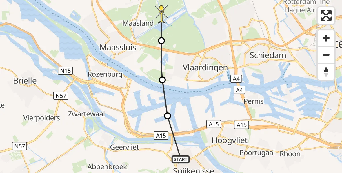 Routekaart van de vlucht: Politiehelikopter naar Maasland