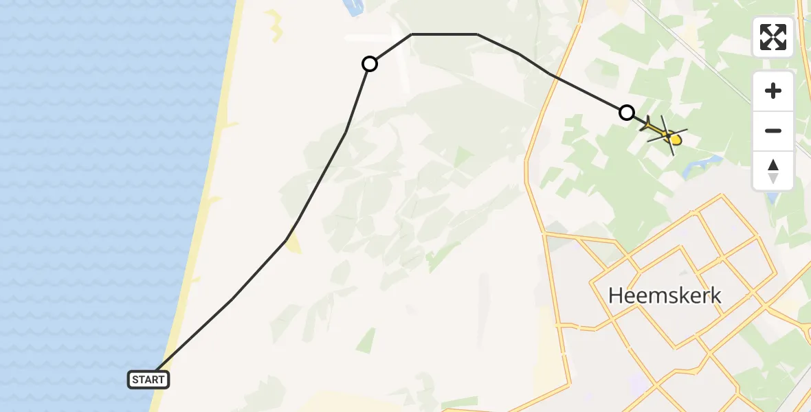 Routekaart van de vlucht: Politiehelikopter naar Heemskerk