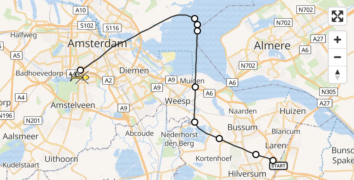 Routekaart van de vlucht: Lifeliner 1 naar VU Medisch Centrum Amsterdam