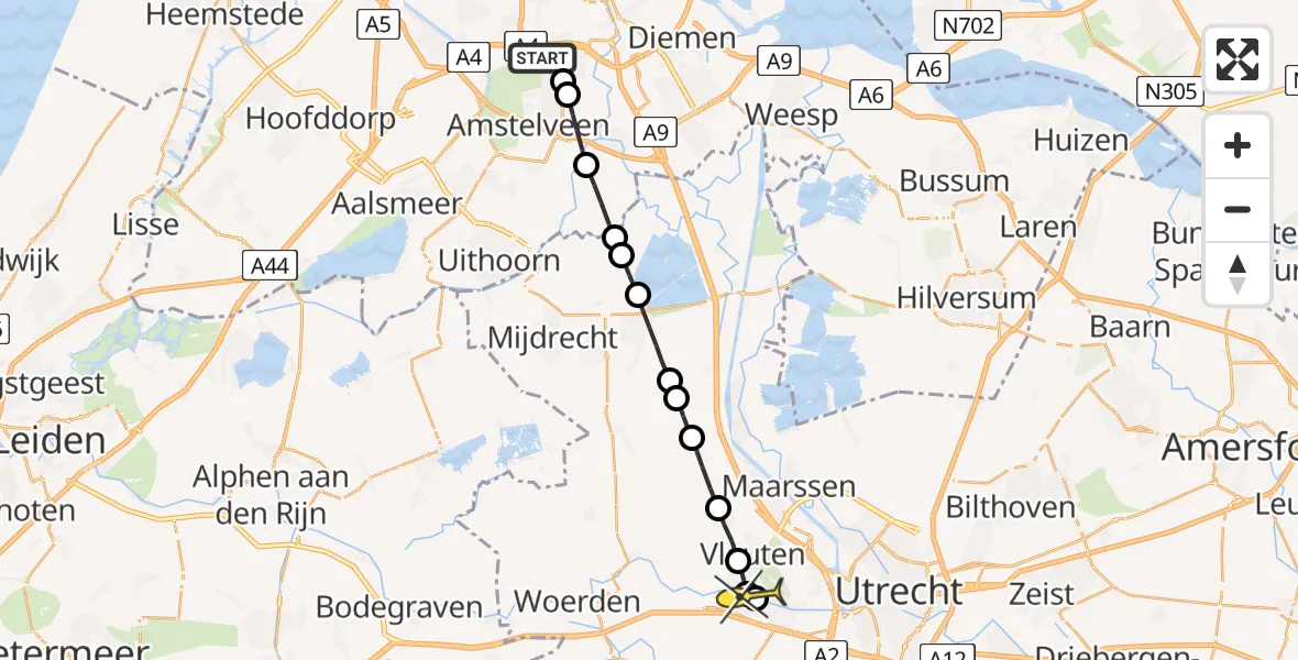 Routekaart van de vlucht: Lifeliner 1 naar De Meern