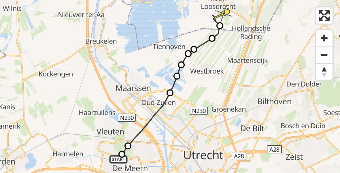 Routekaart van de vlucht: Lifeliner 1 naar Vliegveld Hilversum