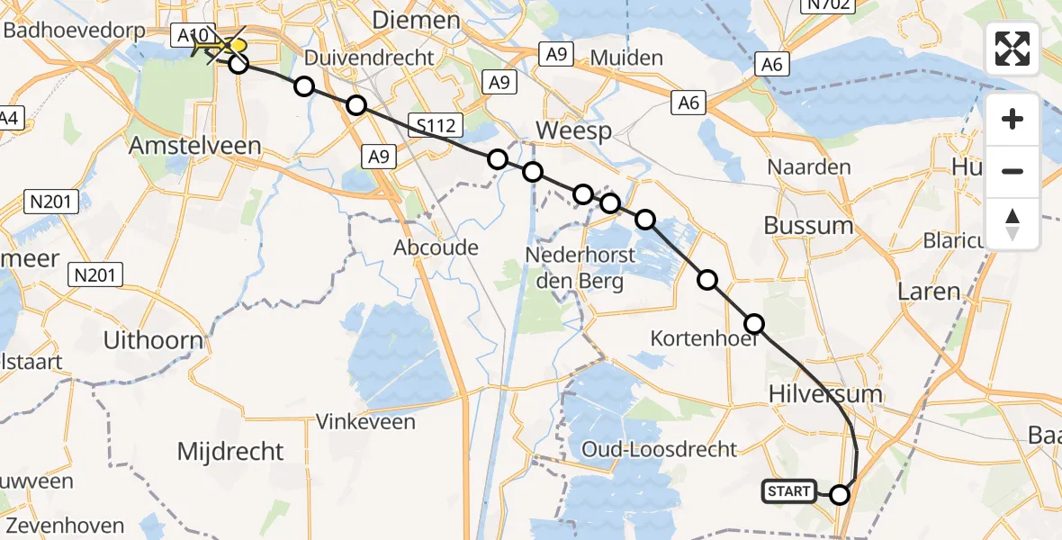 Routekaart van de vlucht: Lifeliner 1 naar VU Medisch Centrum Amsterdam