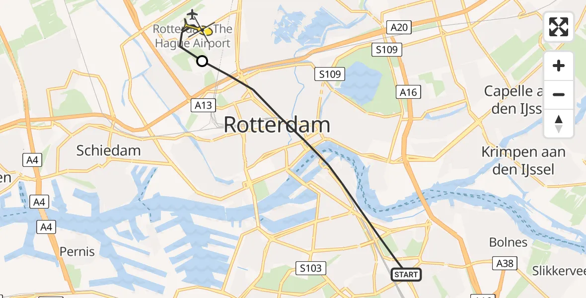 Routekaart van de vlucht: Lifeliner 2 naar Rotterdam The Hague Airport