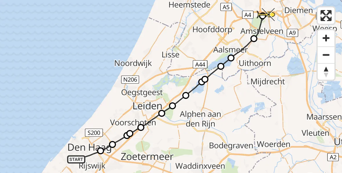 Routekaart van de vlucht: Lifeliner 1 naar VU Medisch Centrum Amsterdam