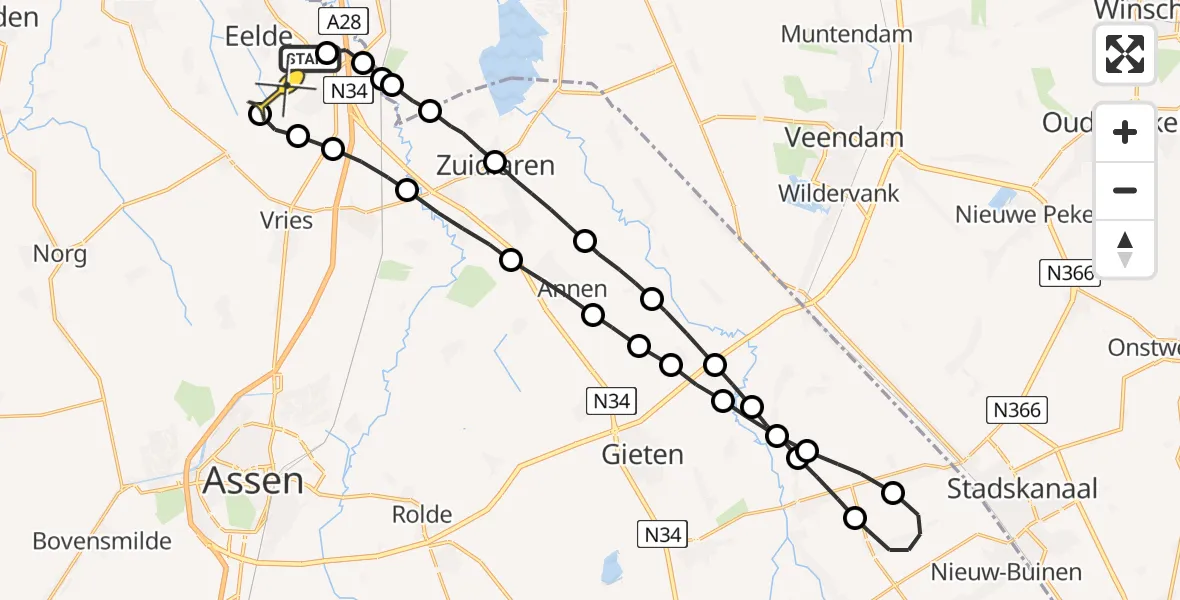 Routekaart van de vlucht: Lifeliner 4 naar Groningen Airport Eelde