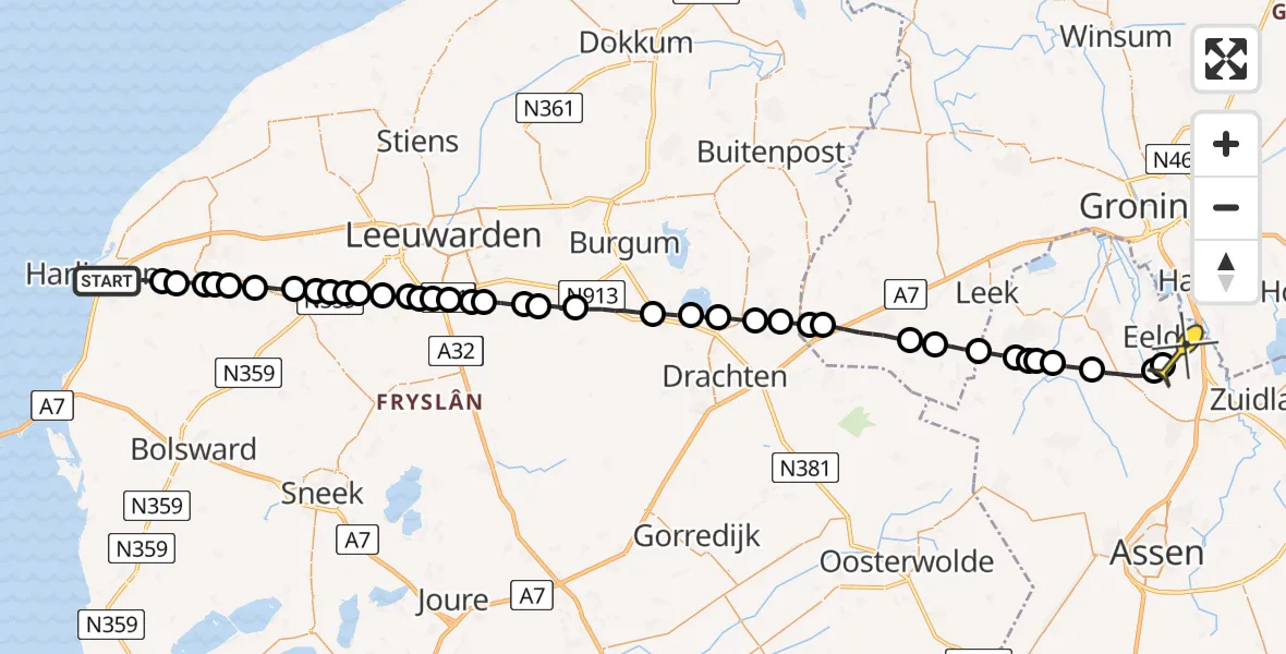 Routekaart van de vlucht: Lifeliner 4 naar Groningen Airport Eelde