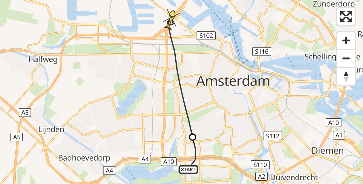 Routekaart van de vlucht: Lifeliner 1 naar Amsterdam