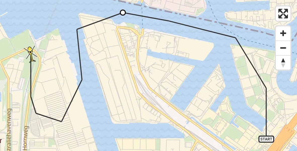 Routekaart van de vlucht: Lifeliner 1 naar Amsterdam Heliport