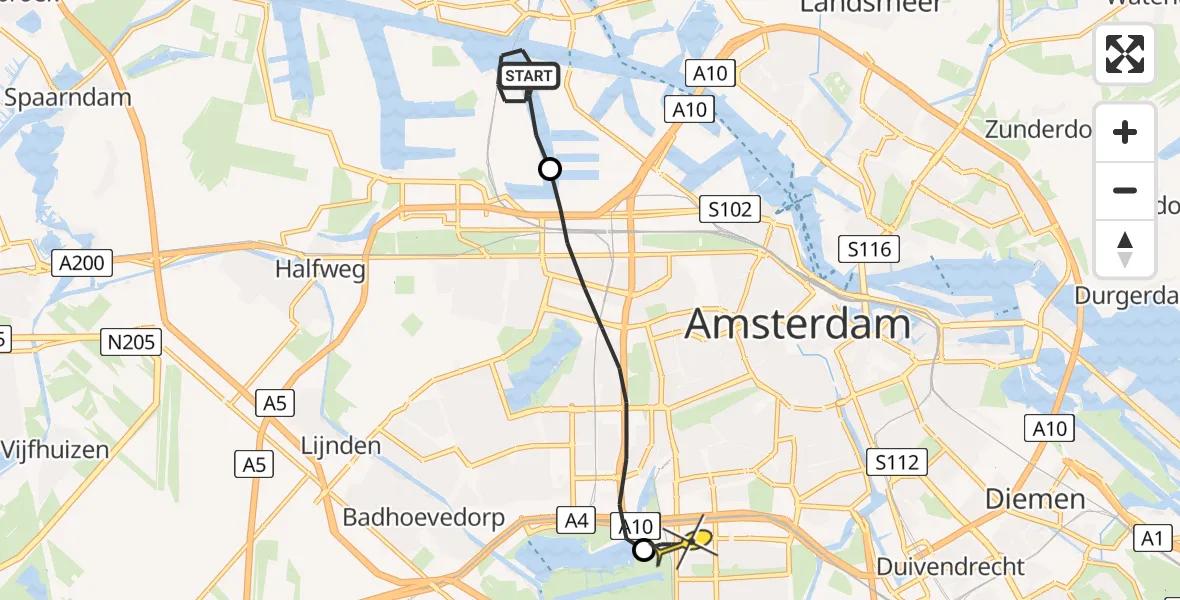 Routekaart van de vlucht: Lifeliner 1 naar VU Medisch Centrum Amsterdam