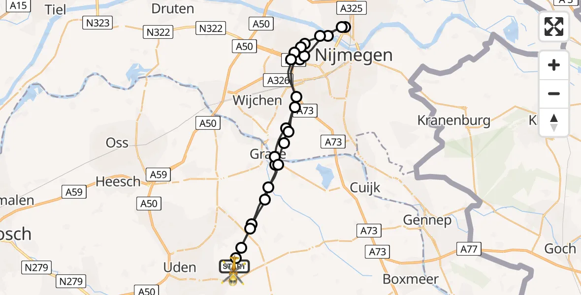 Vluchtroute Traumahelikopter Vliegbasis Volkel - Vliegbasis Volkel, 05 december 2022, 10:11