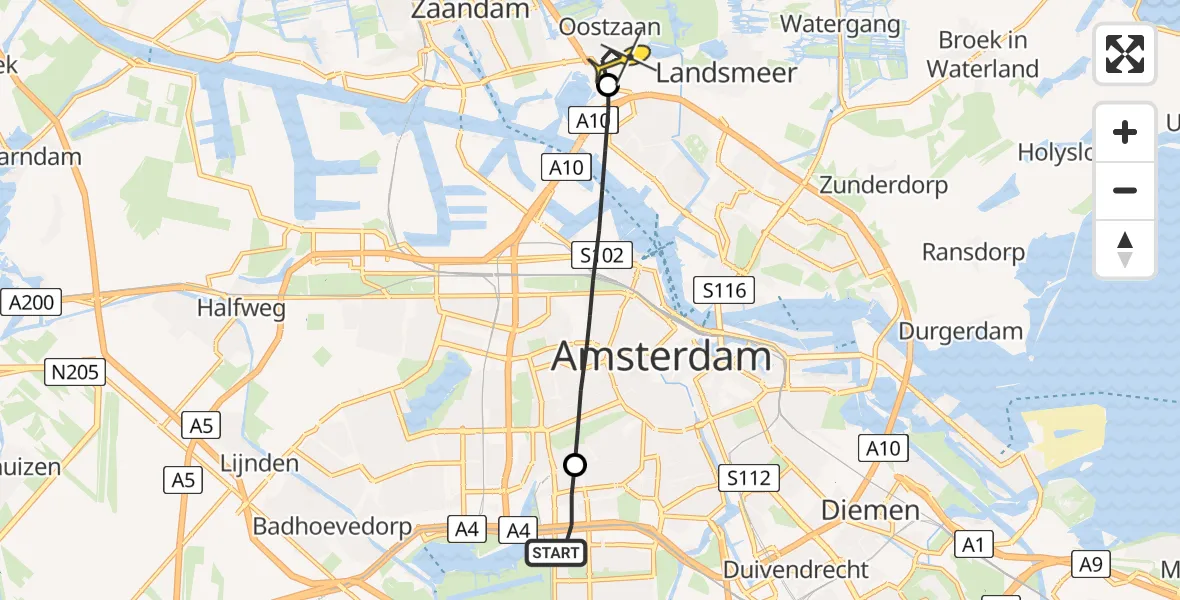 Routekaart van de vlucht: Lifeliner 1 naar Oostzaan
