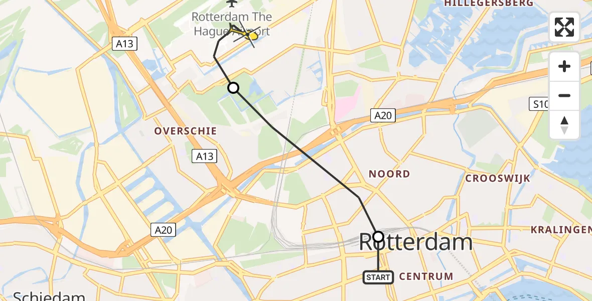 Routekaart van de vlucht: Lifeliner 2 naar Rotterdam The Hague Airport