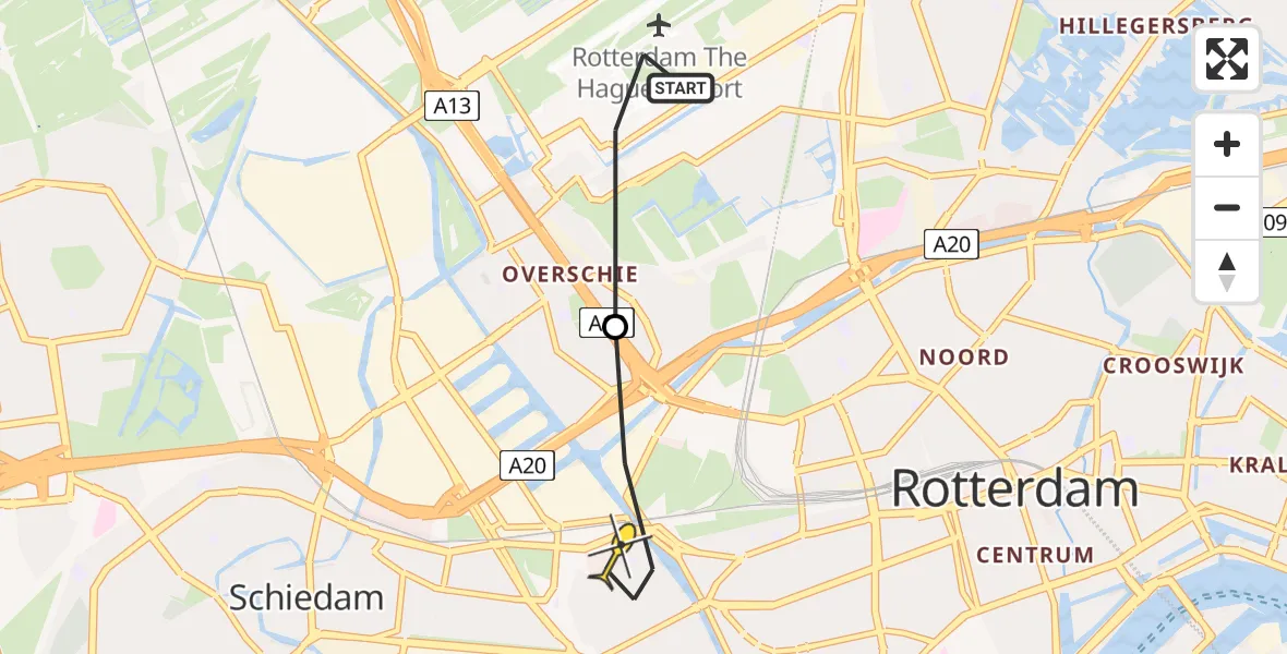 Routekaart van de vlucht: Lifeliner 2 naar Rotterdam