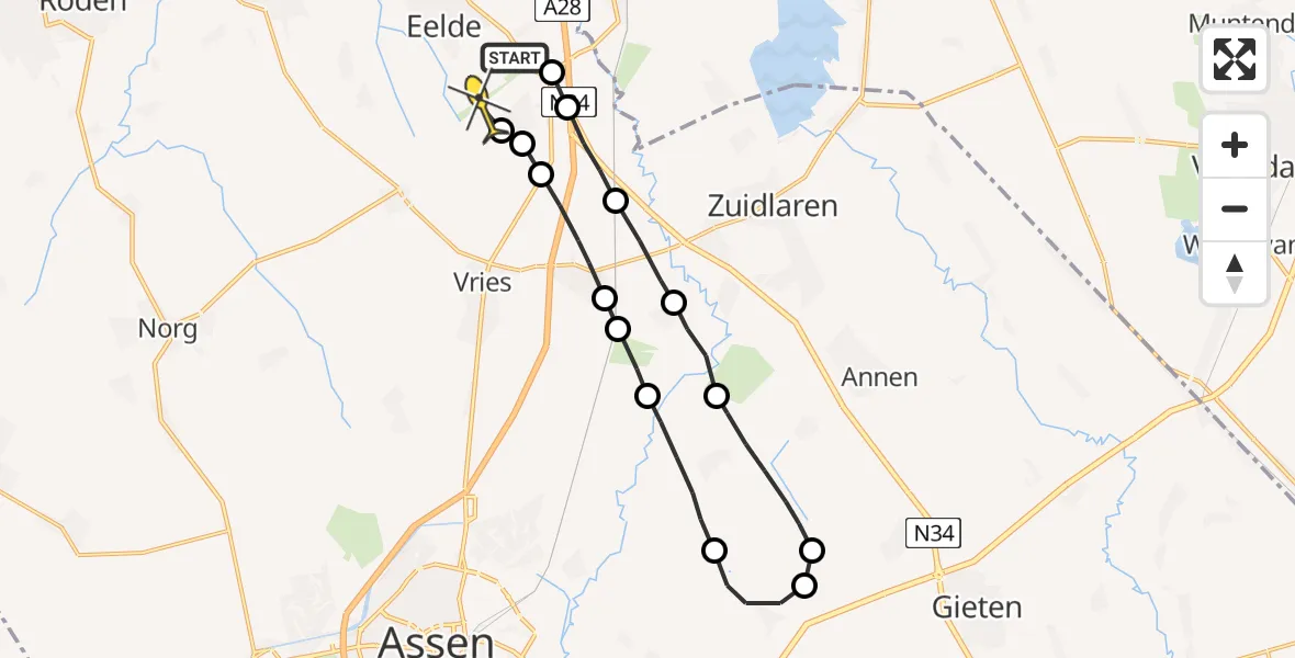 Routekaart van de vlucht: Lifeliner 4 naar Groningen Airport Eelde