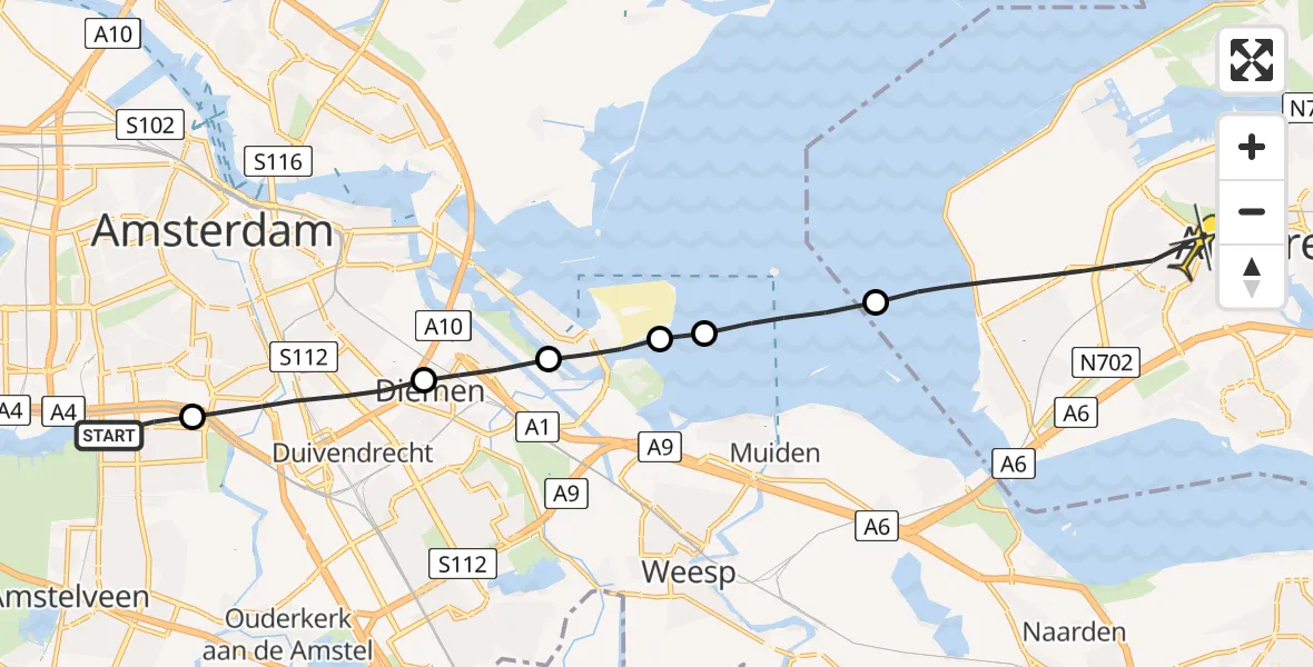 Routekaart van de vlucht: Lifeliner 1 naar Almere