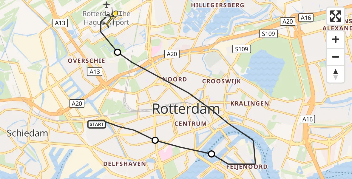 Routekaart van de vlucht: Lifeliner 2 naar Rotterdam The Hague Airport