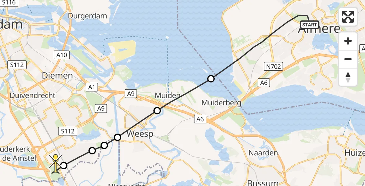 Routekaart van de vlucht: Lifeliner 1 naar Academisch Medisch Centrum (AMC)