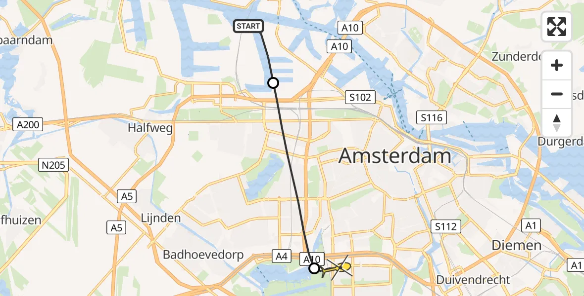 Routekaart van de vlucht: Lifeliner 1 naar VU Medisch Centrum Amsterdam