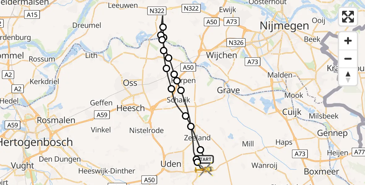 Vluchtroute Traumahelikopter Vliegbasis Volkel - Vliegbasis Volkel, 05 december 2022, 13:35