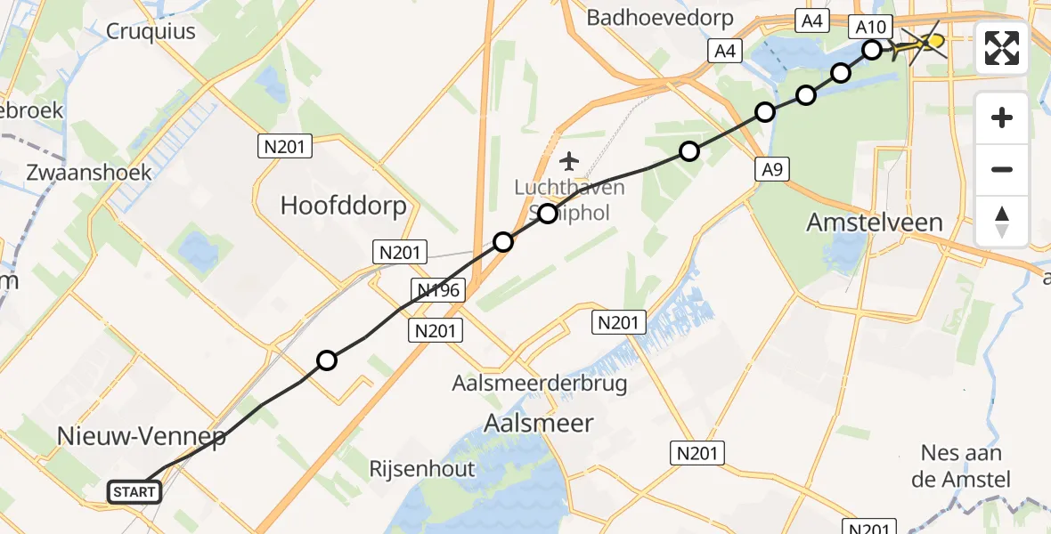 Routekaart van de vlucht: Lifeliner 1 naar VU Medisch Centrum Amsterdam