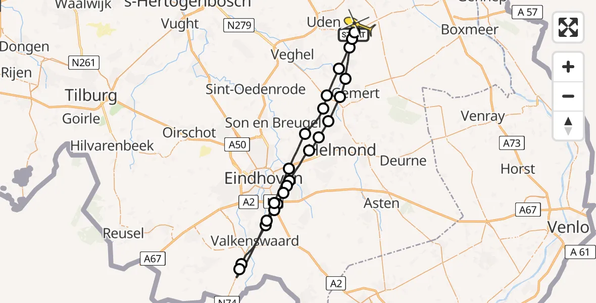 Routekaart van de vlucht: Lifeliner 3 naar Vliegbasis Volkel