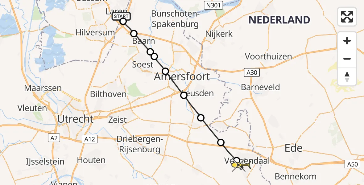 Routekaart van de vlucht: Lifeliner 1 naar Veenendaal