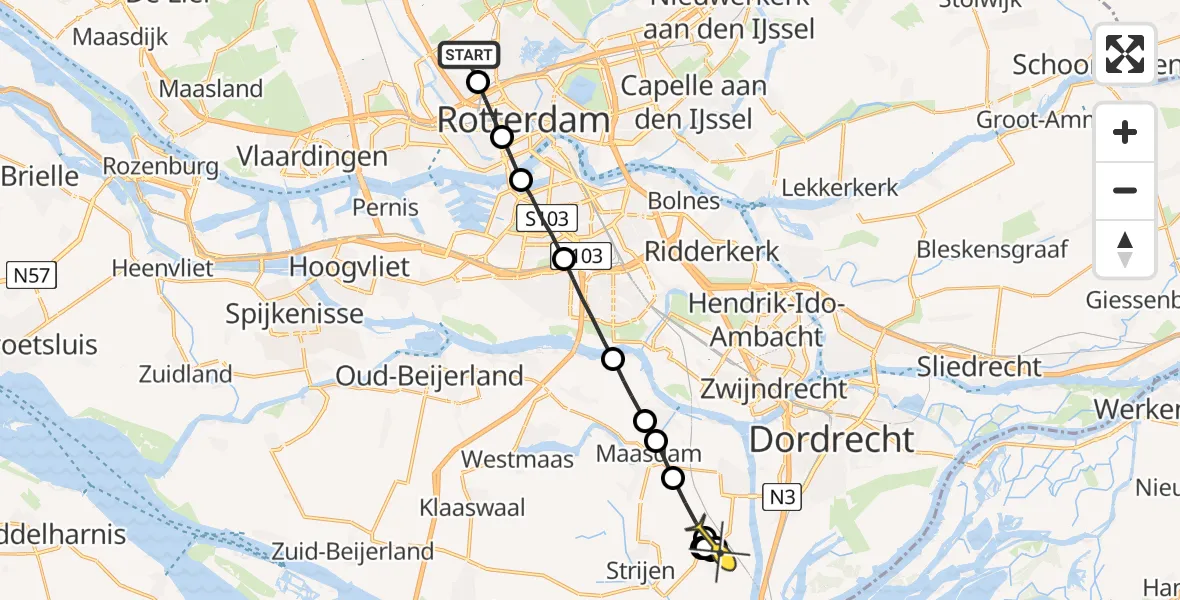 Routekaart van de vlucht: Lifeliner 2 naar 's-Gravendeel