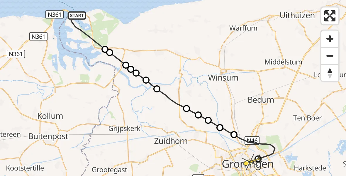 Routekaart van de vlucht: Lifeliner 4 naar Universitair Medisch Centrum Groningen