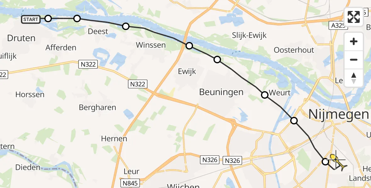 Routekaart van de vlucht: Lifeliner 3 naar Radboud Universitair Medisch Centrum