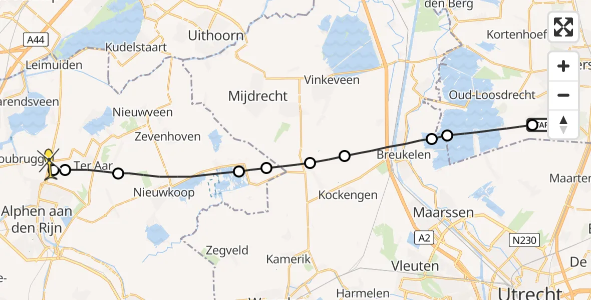 Routekaart van de vlucht: Lifeliner 1 naar Woubrugge