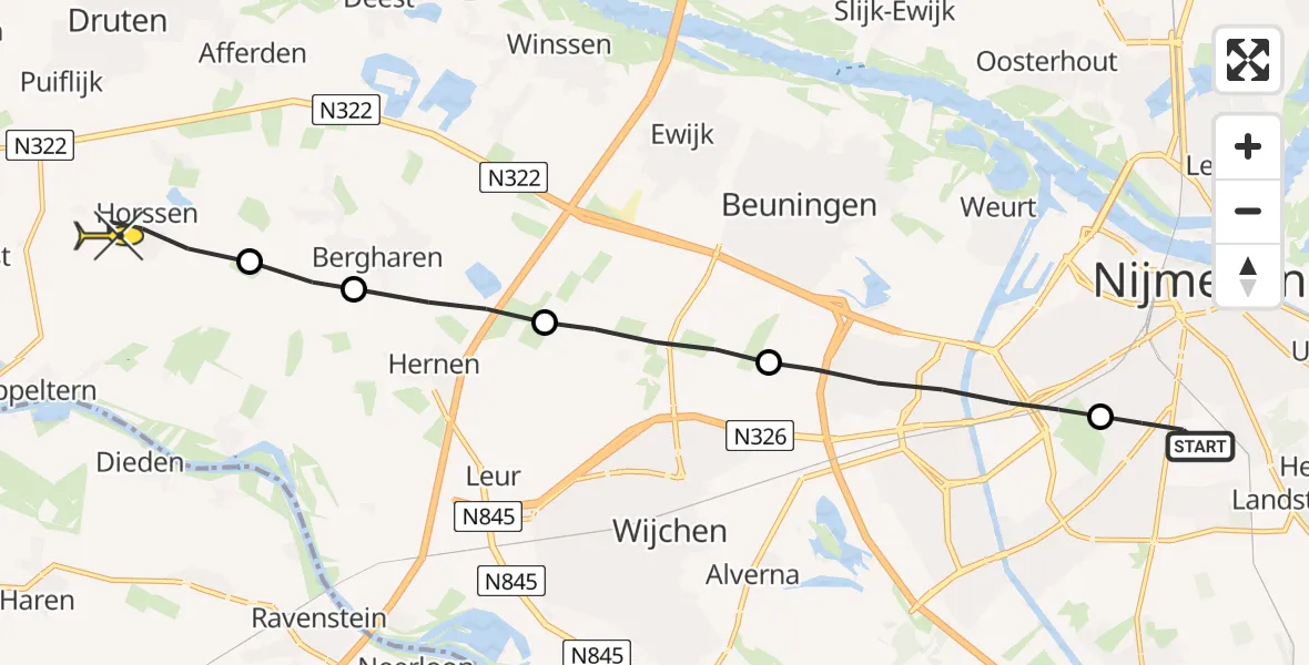 Routekaart van de vlucht: Lifeliner 3 naar Horssen