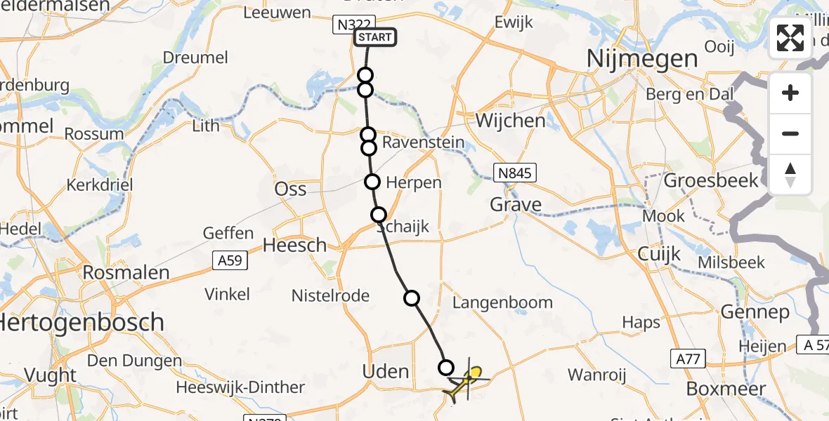 Routekaart van de vlucht: Lifeliner 3 naar Vliegbasis Volkel