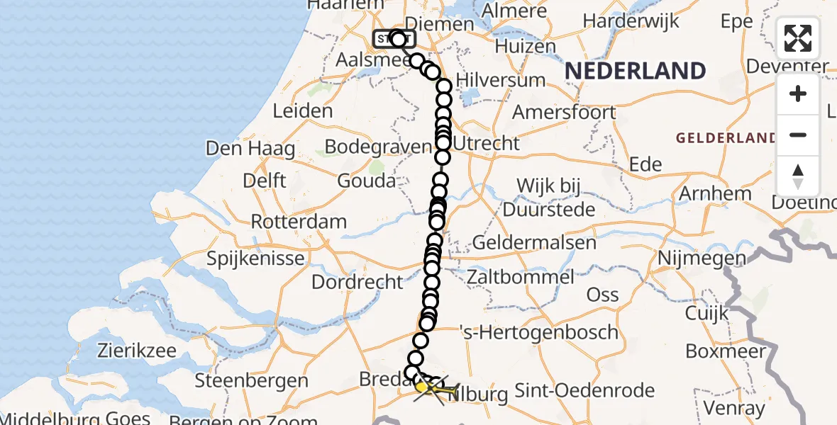 Routekaart van de vlucht: Politiehelikopter naar Hulten