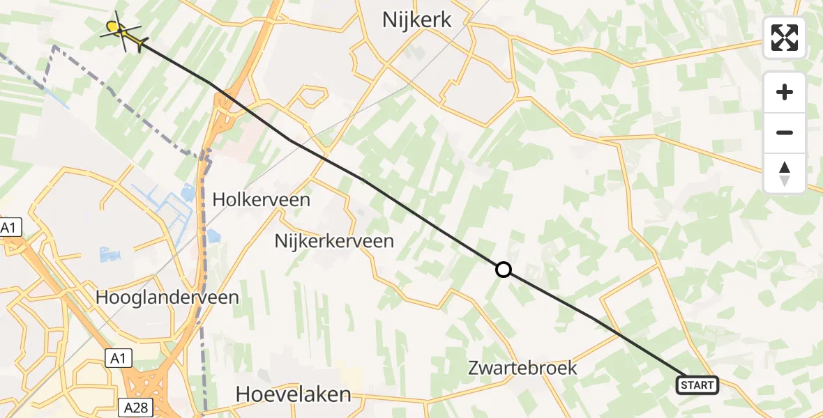 Routekaart van de vlucht: Ambulanceheli naar Nijkerk